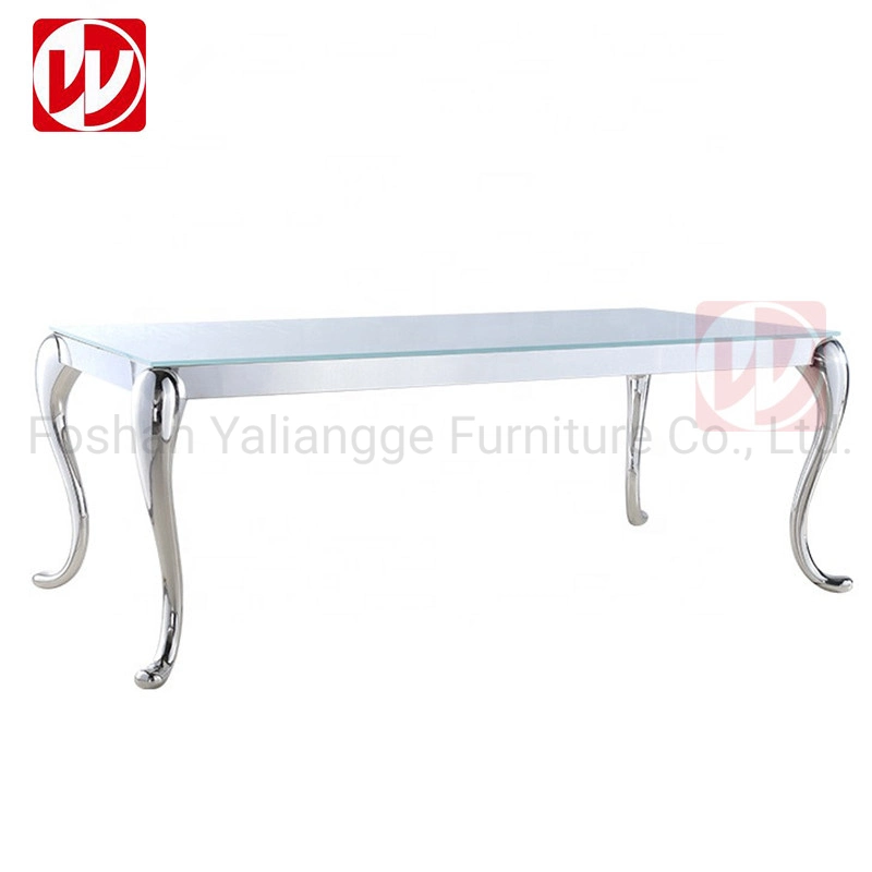 Modern Home Furniture Rectangle White Glass Top Banquet Restaurant Table Mirror Dining Table