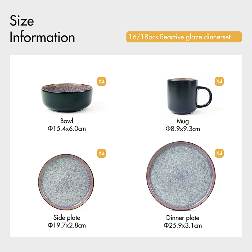 Modern Reactive Finish Plate Bowl Mug 16PCS Dinner Set Black and White Terracotta Ceramic Plate Dinner Sets 32 Piece Dinnerware