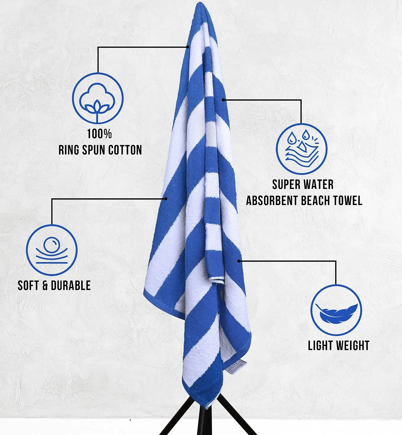 Factory Wholesale/Supplier Highly Absorbent Quick Dry Stripe Beach Ring Spun Cotton Towel