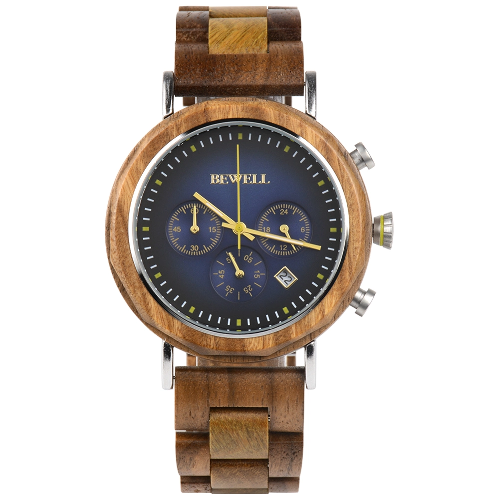Bewell luxe le plus récent à la main Montre chronographe de quartz watch gravés personnalisés en bois bracelet montres hommes
