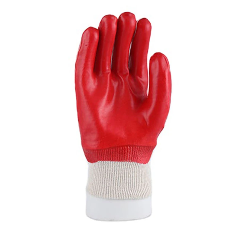 Coated Glove Wrist Cuff Chemical Resistant Heavy Duty Safety Nitrile Smooth Premium Dipping Finished PVC with Knit Red