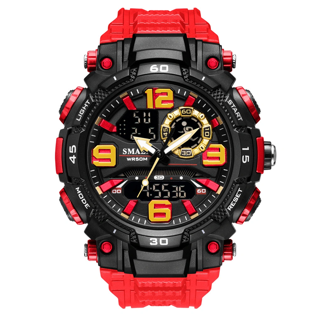 Red Dual Display Electronic Watch Youth Мужская студенческая водонепроницаемая спортивная модель Часы Часы с будильником