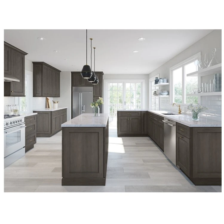 Dark Wood Veneer Kitchen Cabinets