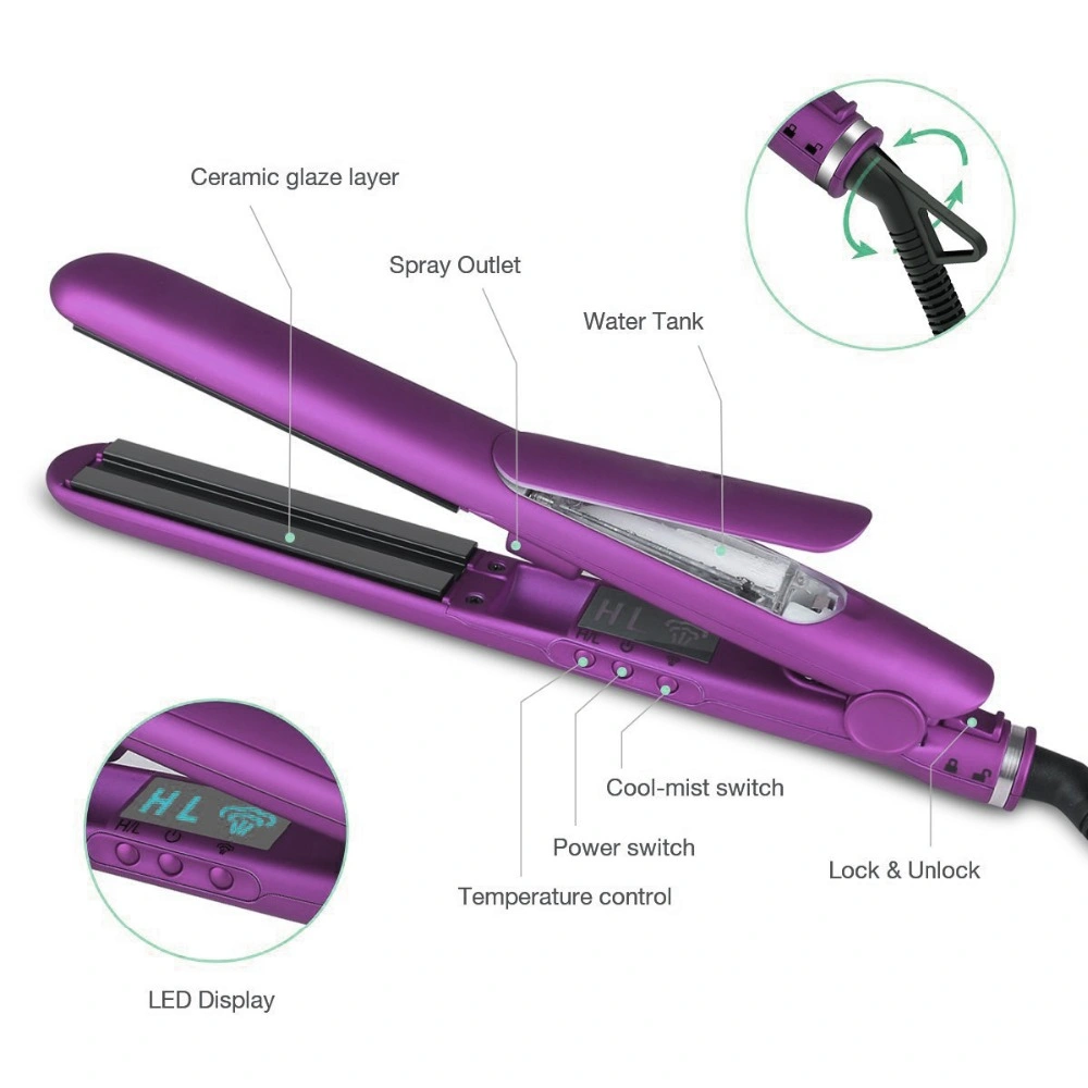 Professional Custom Steam Hair Straightener Flat Irons with Private Label Ceramic Steam Styler Hair Straightener Flat Iron