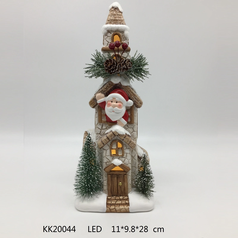 Declicate Ceramic Chimmy House, Snowing Christmas Village Crafts with LED for Home Decoration