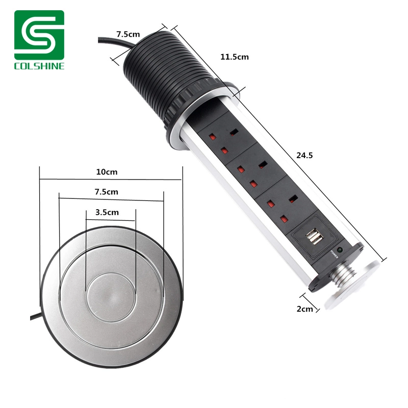 3 Ways EU Pop up Power Socket 2 USB Charging Ports Retractable