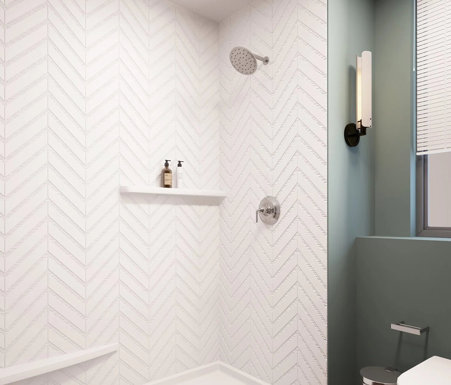 3X8 Chevron Solid Surface White Cultured Marble Tub Surround Shower Wall Panel for American Hotel