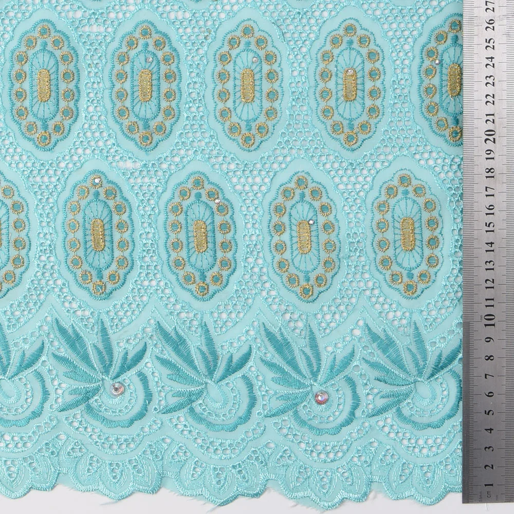 Light Blue Cotton African Swiss Voile Lace Fabric Dress Making Material