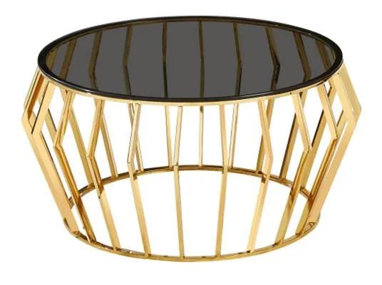 Nordic Round vidrio templado con marco de acero inoxidable Café Tabla