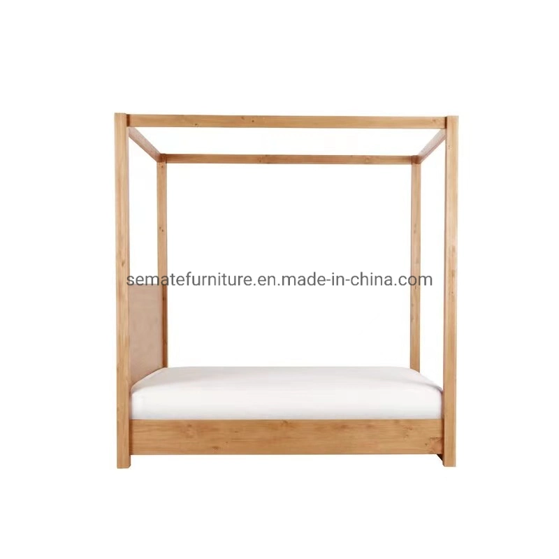 Estilo chino moderno Nordic Lápiz Natural Muebles de dormitorio cama Post Marco de cama con dosel de madera