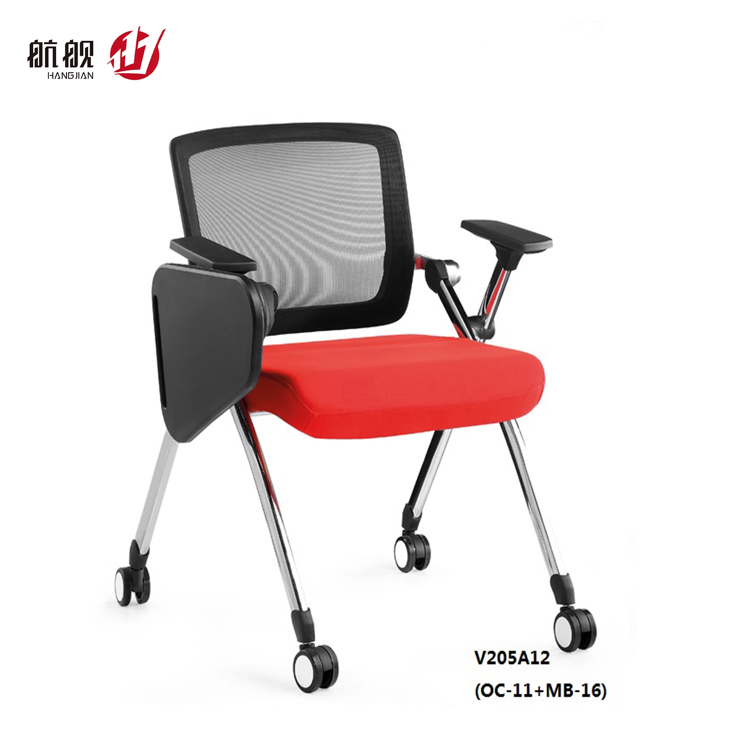 Foldable Training Chairwith Wheels Writing Table Cup Holder for Meeting Room