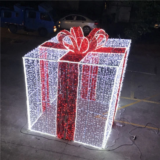 Kommerzielle 3D Motiv Giant Outdoor Sisal Geschenkbox Weihnachtslichter LED-Dekoration