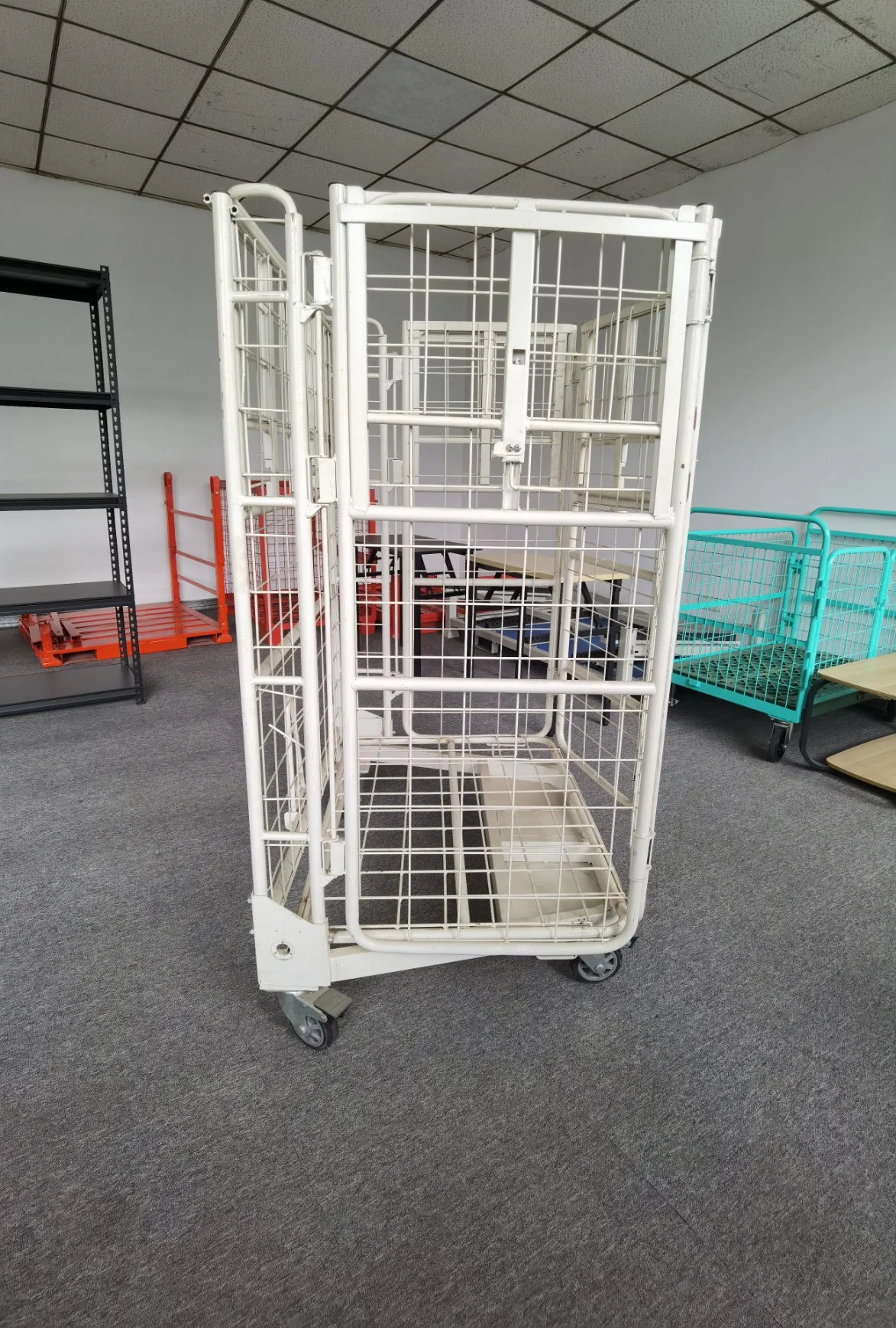 Metal Folding Supermarket Wire Roll Container Logistic Pallet Cart