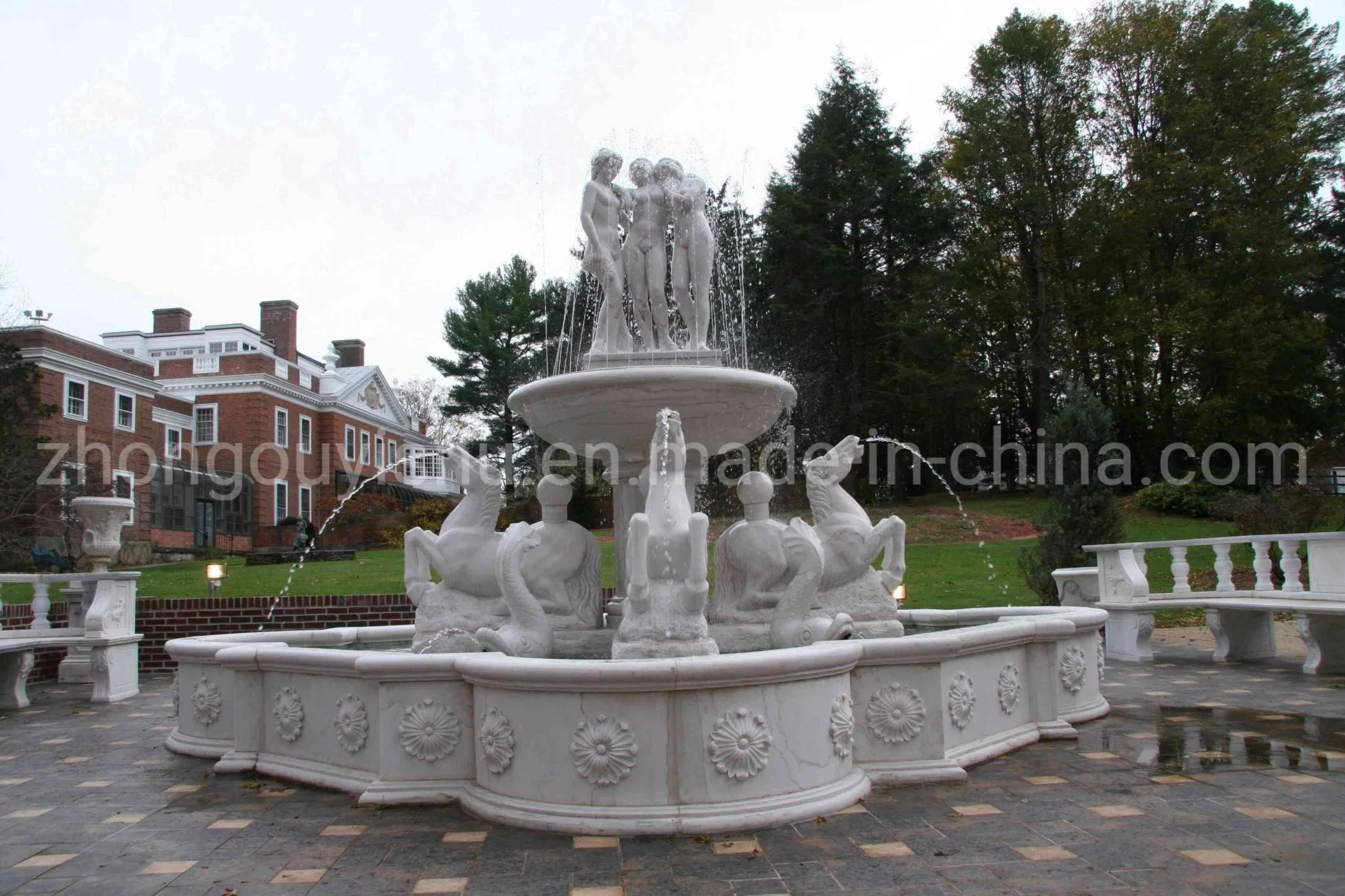 Outdoor Customization Hand Carving Natural Mabrle Stone Water Fountain Sculpture Decoration