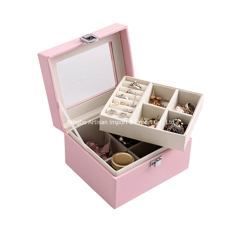 High-Capacity Clamshell Two-Double Jewelry Storage Box with Glass Lid