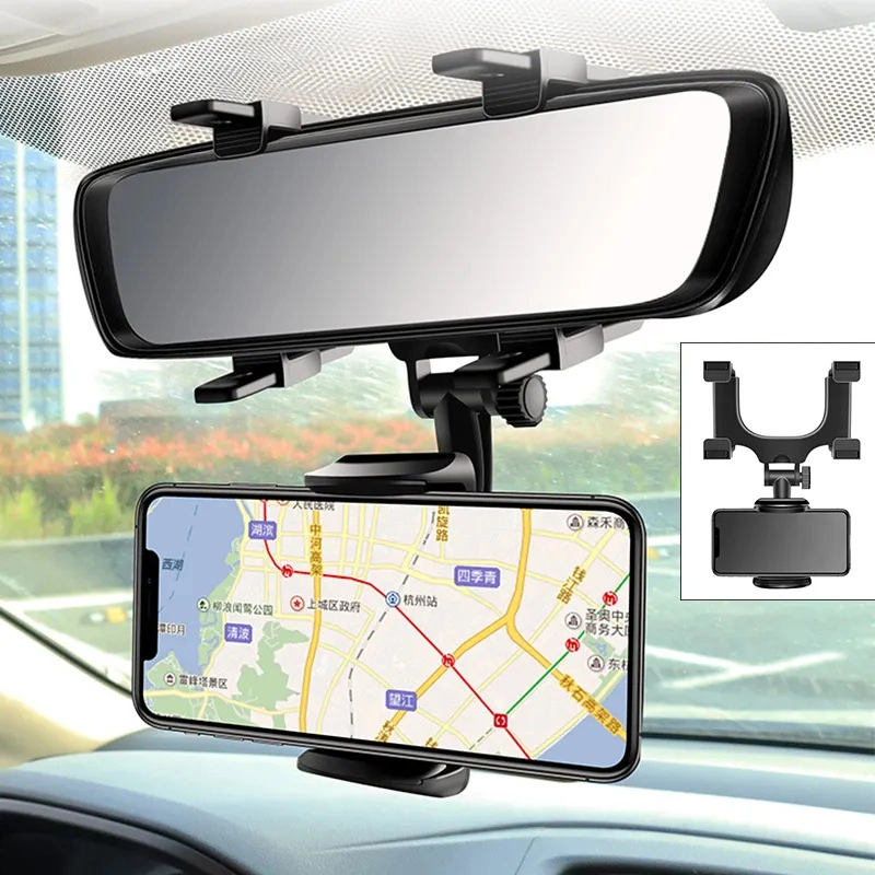 Rearview Mirror Phone Holder for Car Mount Phone and GPS Holder Universal Rotating Adjustable Telescopic Car Phone Holder