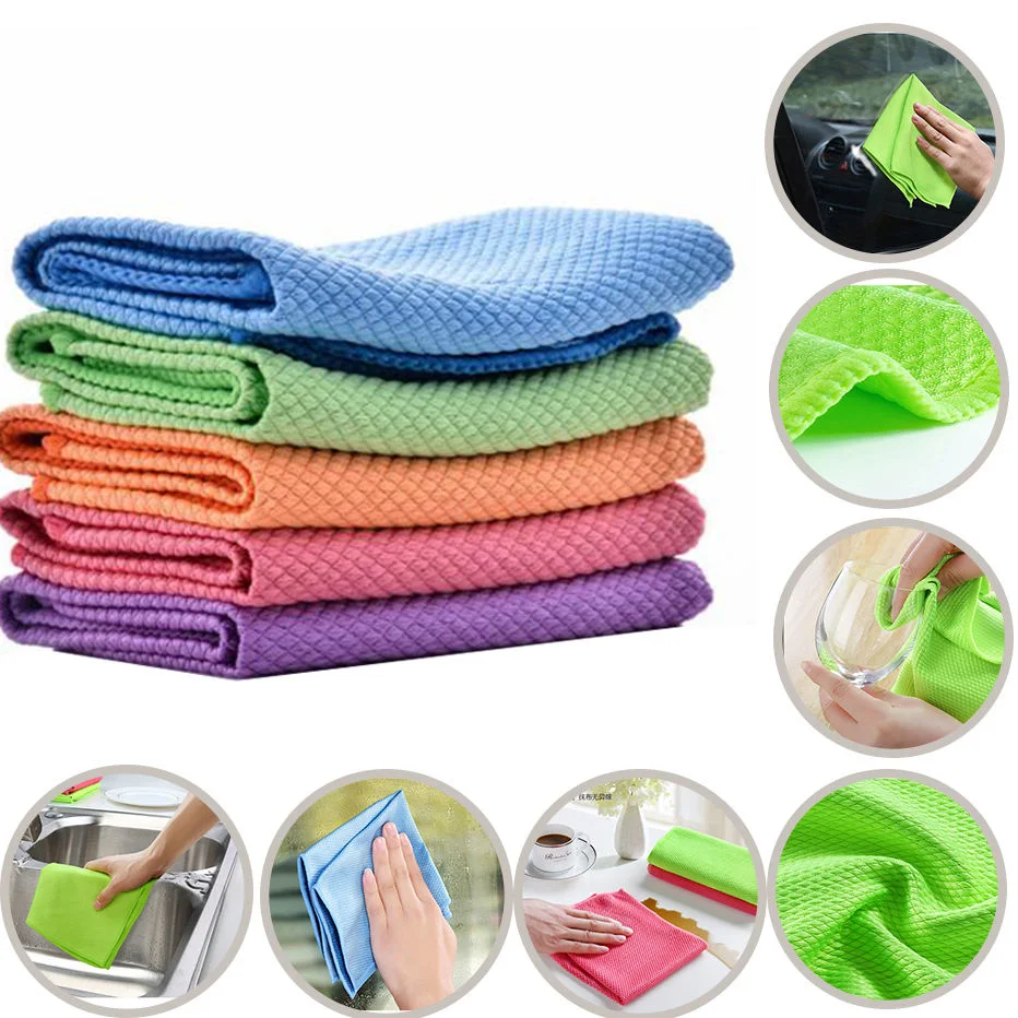 Lint Free Car Windows Glass Polishing 260GSM 30*40 Cm 40*40cm Fish Scales Microfiber Home Kitchen Diamond Cleaning Towel