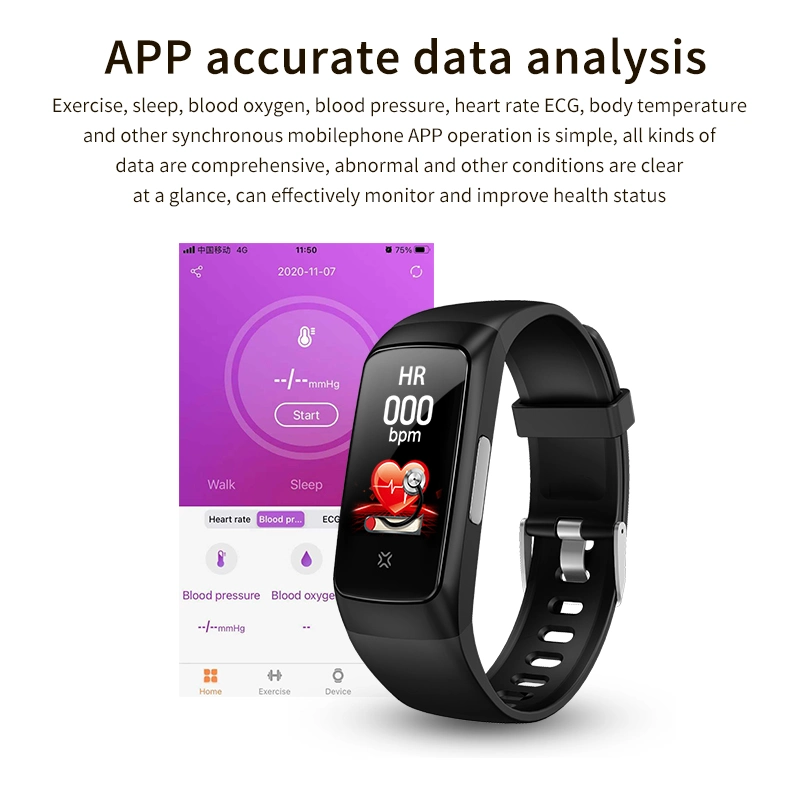 TM01 Ecran couleur TFT surveillance du sommeil surveillance de la température du corps de la montre intelligente Bracelet de santé ECG