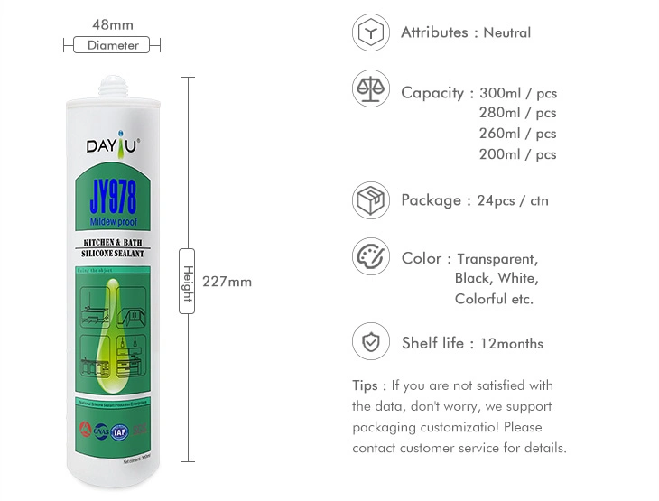 Sellador de silicona silicona neutra Anti-Fungals pegamento para el cuarto de baño