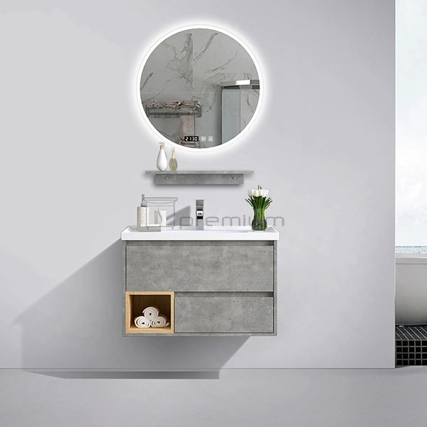 China Furniture Factory Grey Hanging Bathroom Vanity Light High quality/High cost performance Wall Mounted Single Sink Ceramic Basin Mirror Cabinet Bathroom Furniture with LED Mirror