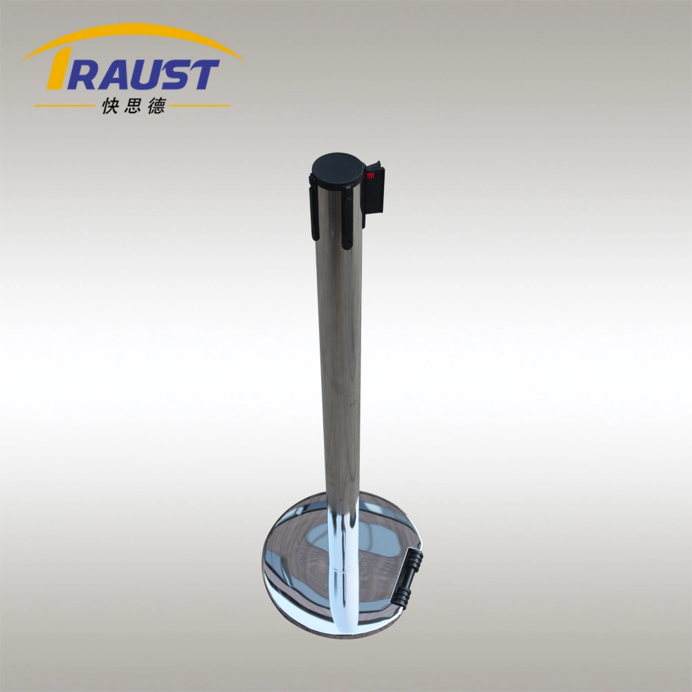 Traust Supplier Iron Wheel Base Airport Crowd Controller Queue Line Tape Retractable Belt Barricade Stand Poles Post Concrete Barrier Stanchion