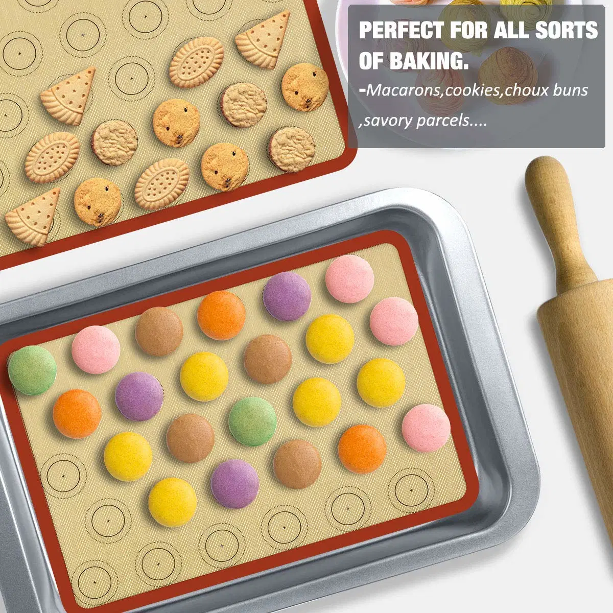 Non-Stick Cookie Sheets Professional Grade Silicone Pastry Mat Baking Sheets for Oven