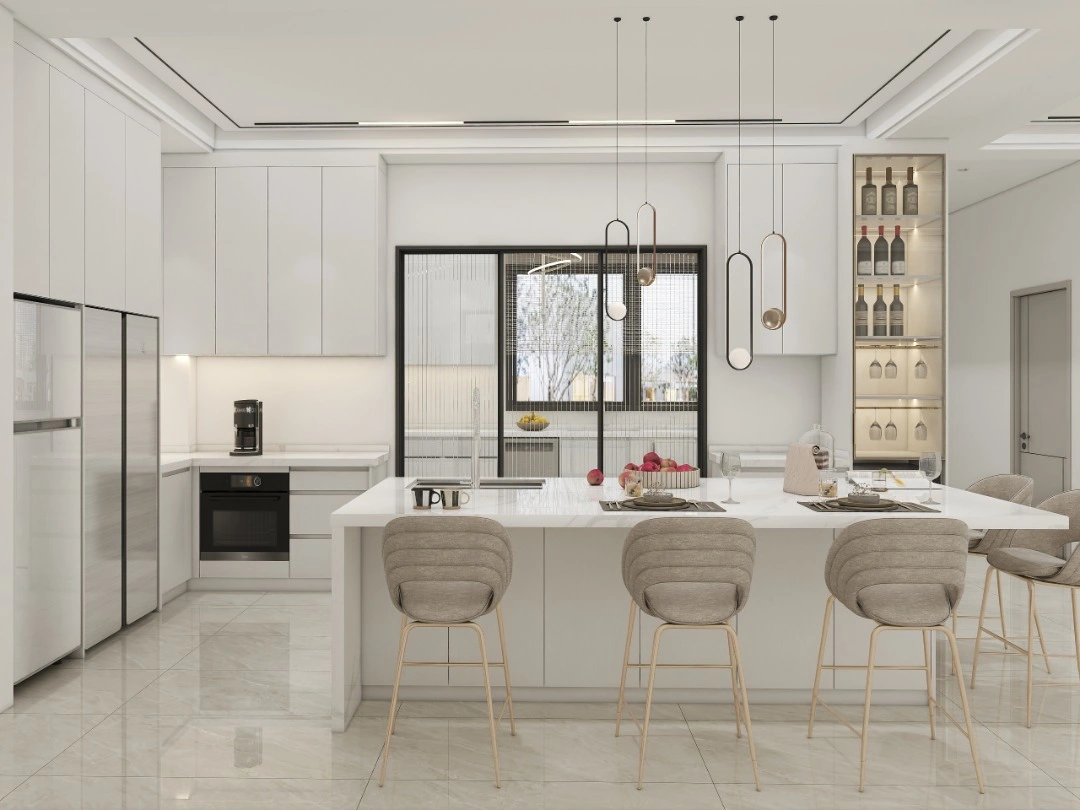 Diseño de interiores de estilo moderno Diseño blanco completo a medida moderno Armarios de Cocina de paquete plano