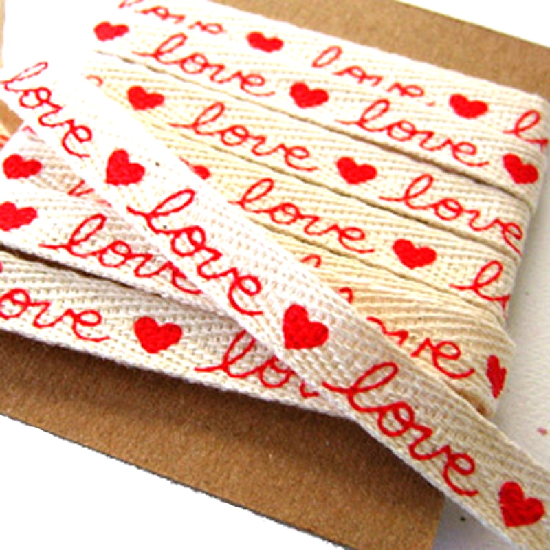 Customize Herringbone Tape Webbing Printed Logo Heart Craft Twill Fabric Organic Personalized Natural Cotton Ribbon