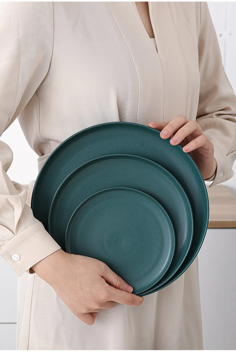 Nordic Simple Style Porcelain Matte Dark Green Ceramic Dinnerware Plates Set Microwave Safe Reactive Tableware