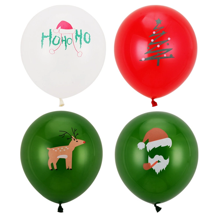 12 Inch Round Shape Red Color Latex Balloons Santa Claus Printing Christmas Snowman Christmas Tree Balloon Decorative