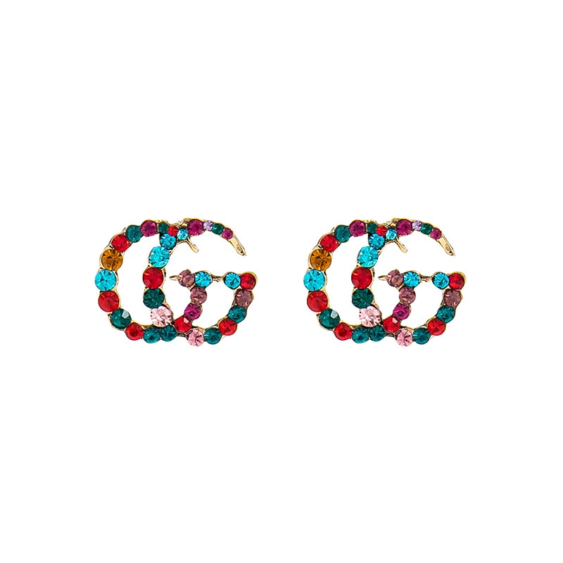 Designer Brand Colorful Gemstone Diamond Letter G G Pearl Ear Stud Earrings 2021 Women Fashion Jewelry