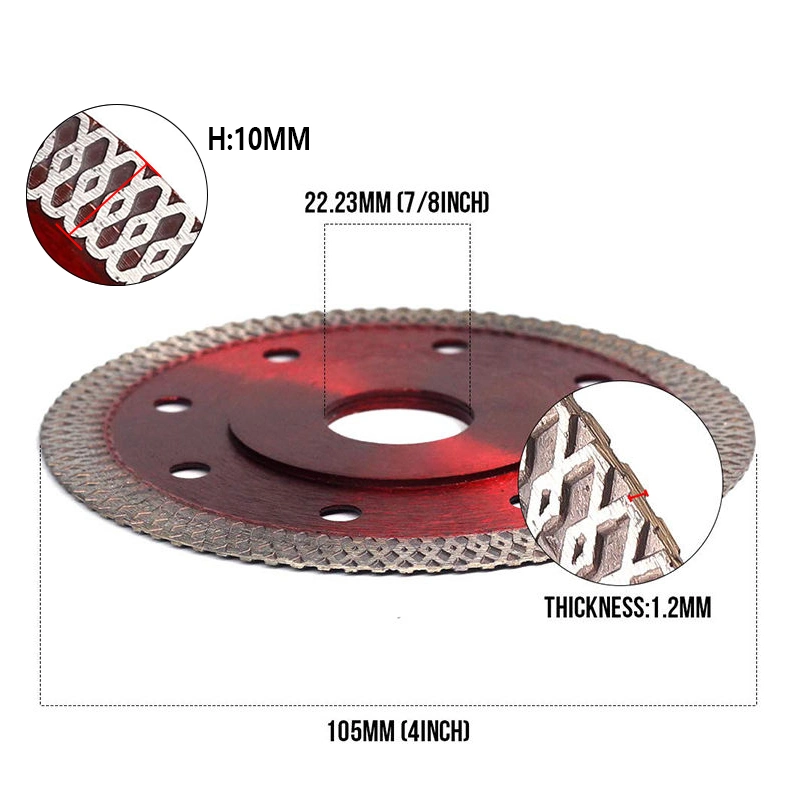 Großhandel/Lieferant in China hergestellt Super Thin 4 Zoll Mesh Turbo Diamant-Cutter Sägeblatt zum Schneiden von Keramikfliesen Marmor Stein Sägeblattscheibe von 4 Zoll bis 14 Zoll