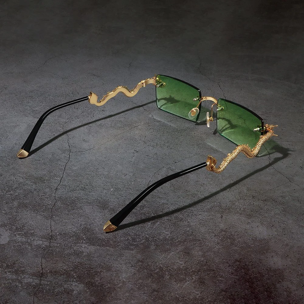 Yeetian Popular Metal Nylon Gradient Green Shades 24K Gold Plated Frameless Dragon Glasses