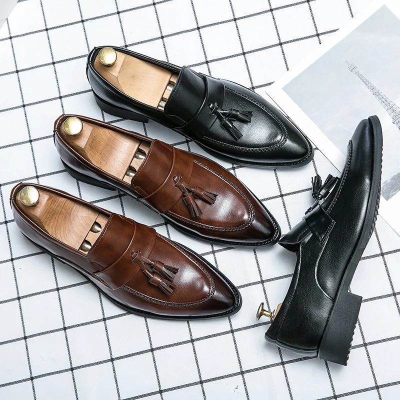 Men's Leather Business Fashion Slip on Dress Shoes