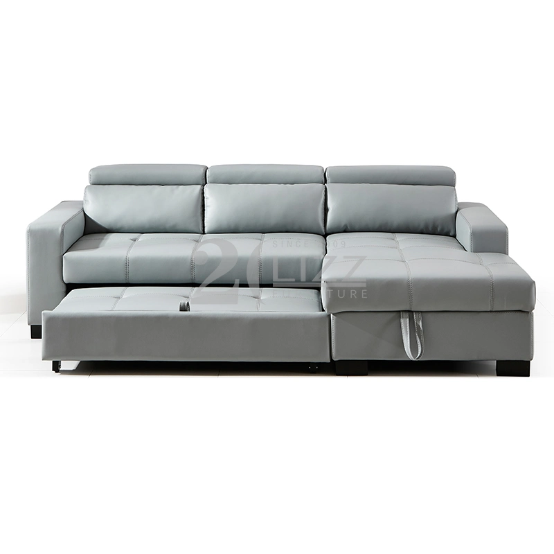 Modern Design Living Room Leisure Genuine Leather Corner Sofa Bed with Storage Function