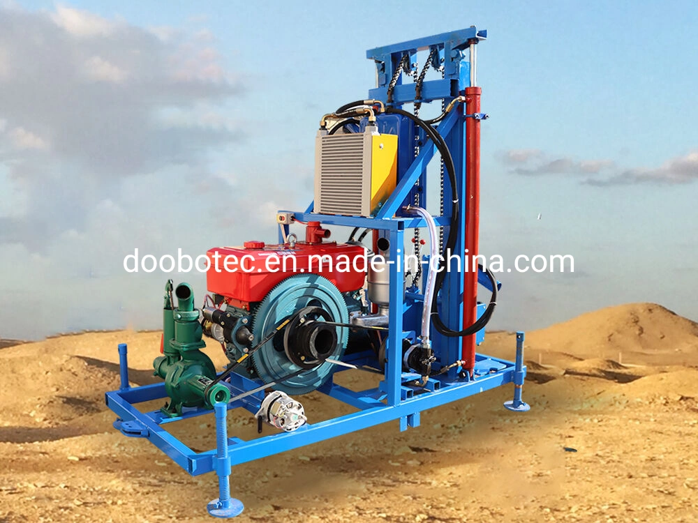 Chine Une machine de forage de puits d'eau profonde à moteur essence diesel de 22HP à démarrage électrique portable à une seule personne avec roues et système hydraulique de forage rotatif de boue pour les roches et les sols