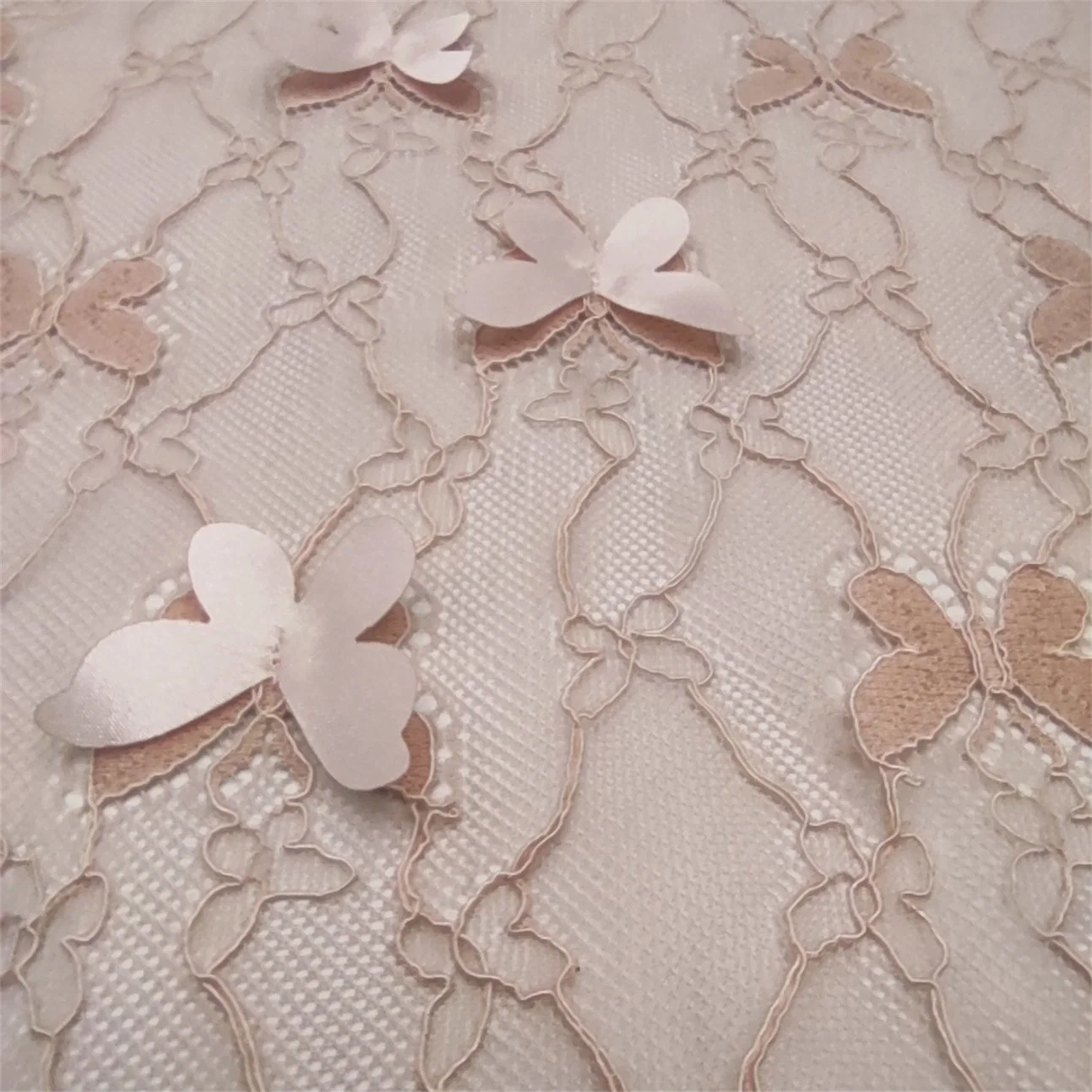 Nylon Spandex Lace with 3D Butterfly Embroidery Fabric for Garment Fabric