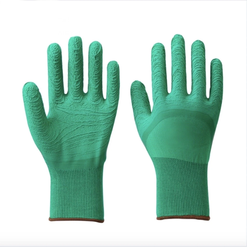 13 Gauge Green Latex Palm Coated Green Polyester Hand Safety Work Labor Working Protective Gloves for Construction Warehouse Gardening Agricultural
