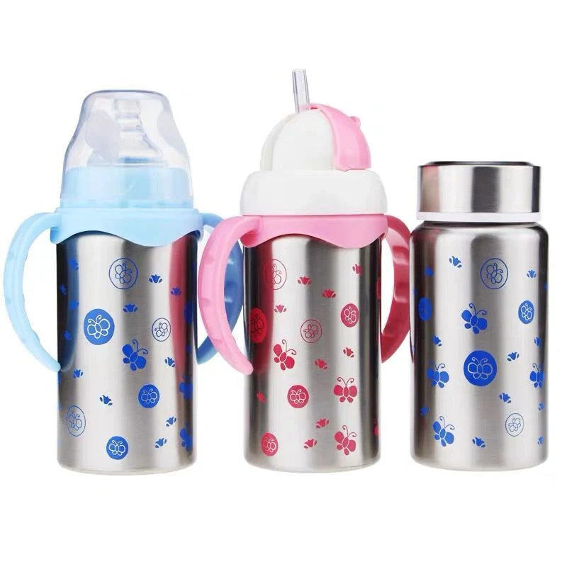 3 in 1 isolierte Stroh Edelstahl Baby Fütterung Flasche 180ml