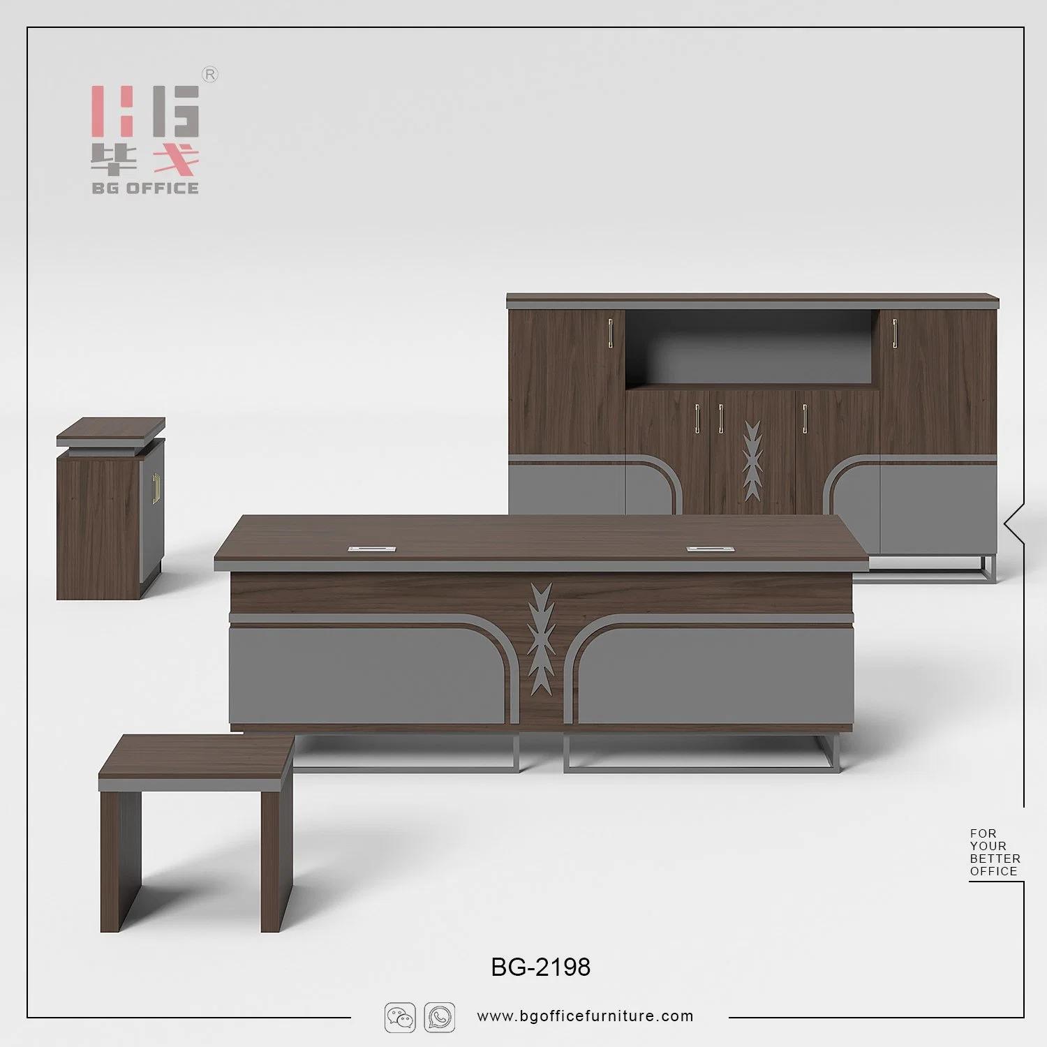 Modern Commercial Furniture Wooden Boss Table Elegant Office Desk in Iron Frame