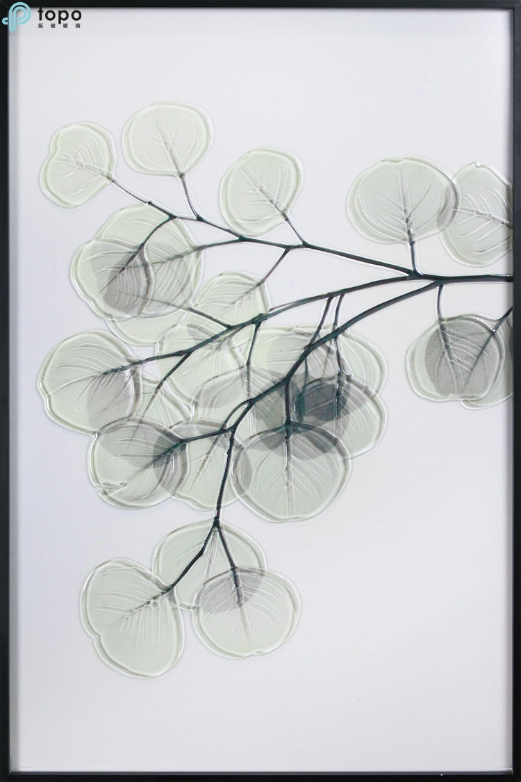 H800mm*600mm grüne Blatt-Glasdekor-Kunst-hängender Hauptfarbanstrich (MR-YB6-2057E)
