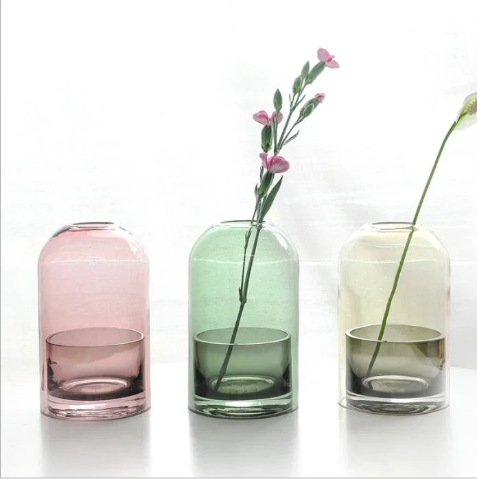 La decoración de colores portavelas de vidrio con tapa de vidrio portavelas de vidrio