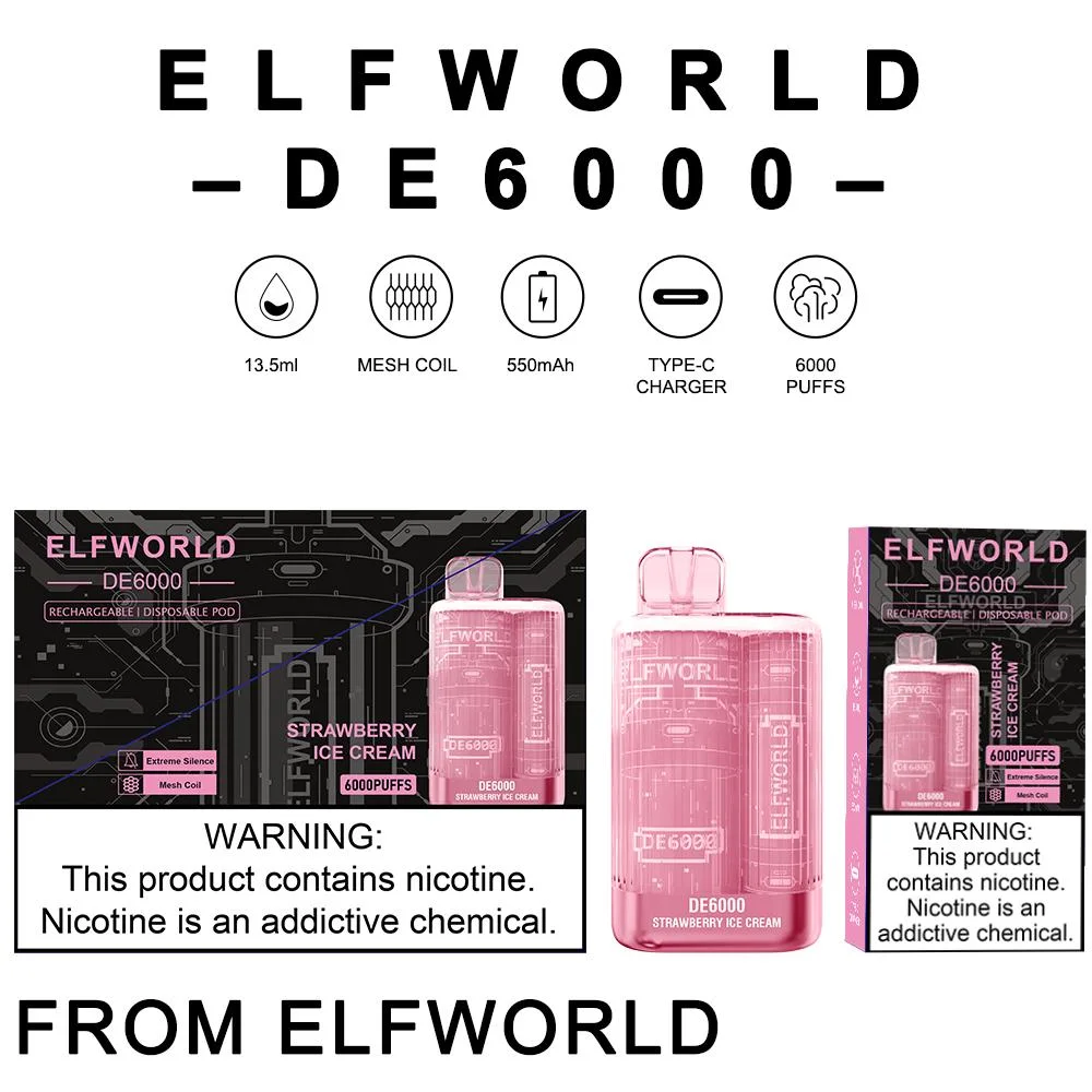 Одноразовый испаритель Ecig Elf World De 6000 Elfworld Pen Lost 0% 2% 3% 5% никотин Pi9000 E Прикуриватель ORION Перо Оптовый I Vape Te5000 Mo5000 Puff Vape бар