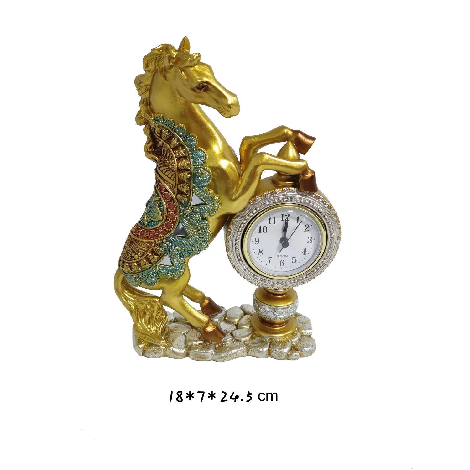 Nueva Vintage Europa decoración del hogar Artes y Artesanía de caballo Oro Escultura de reloj de resina