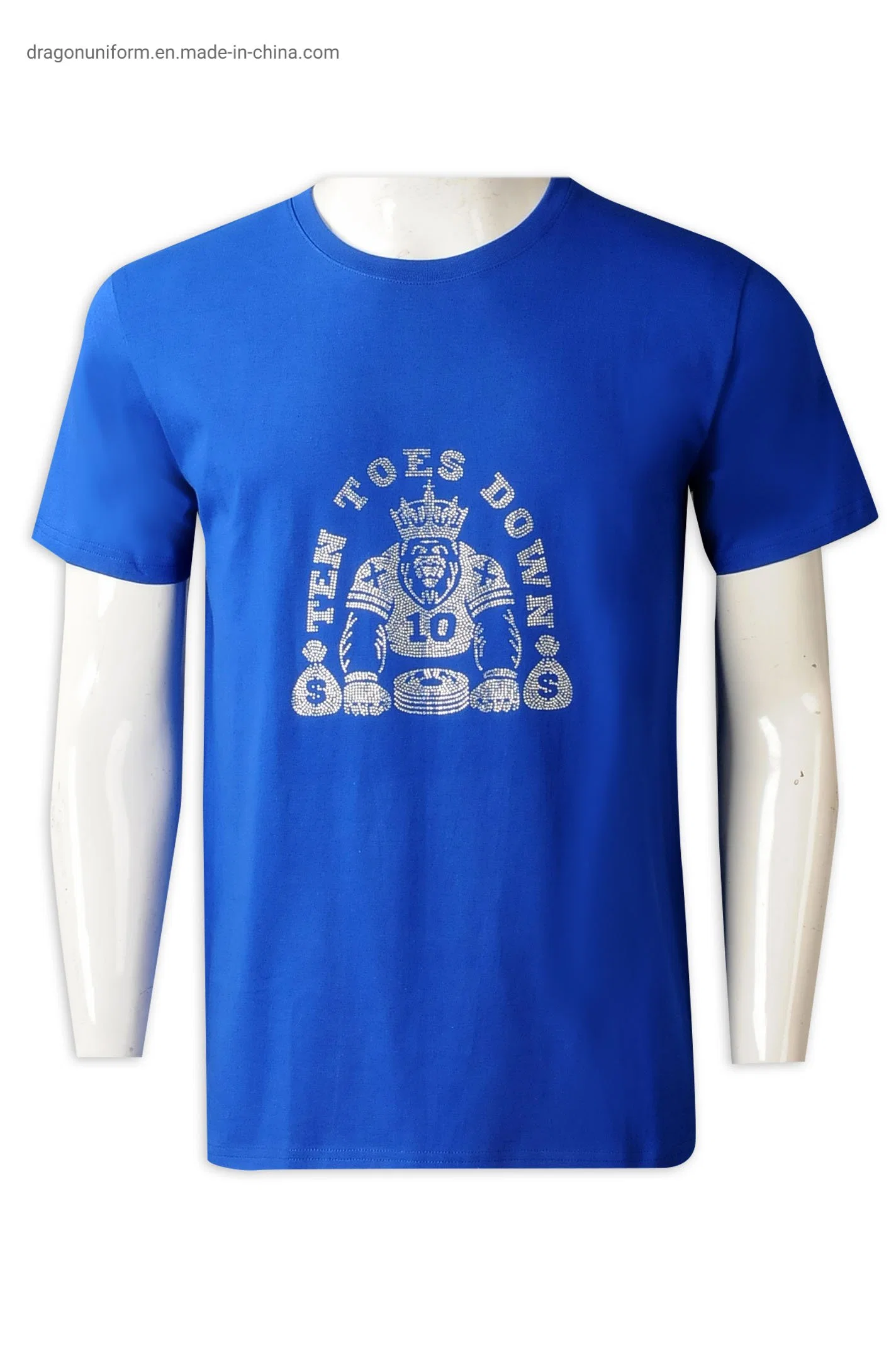 Camisolas personalizadas de alta qualidade com tamanho excessivo de 230 gramas, 100% de algodão T-shirts azuis de tamanho normal para homem