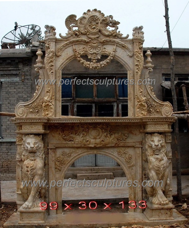 Home Decorative Natural Stone Mantel Marble Surround Carving Fireplace for Indoor Decoration (QY-LS256)