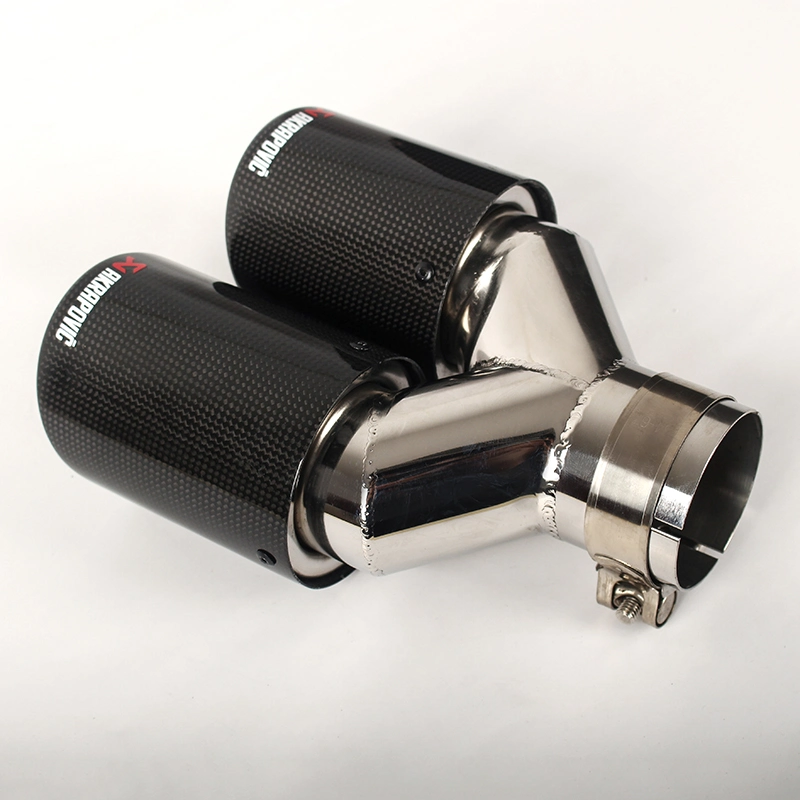 Classic Twin Outlets Y Type Akrapovic Glossy Black Carbon Exhaust Tip End Pipe