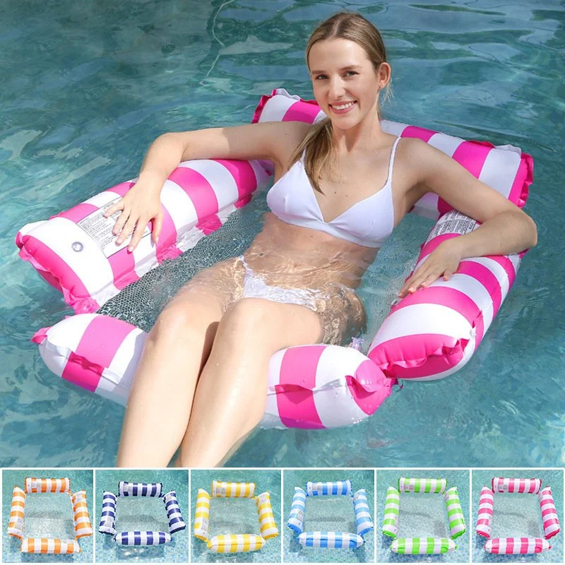 Hot Selling PVC Outdoor Toys Foldable Striped Inflatable Lounge Chair Floating Bed Water Toy