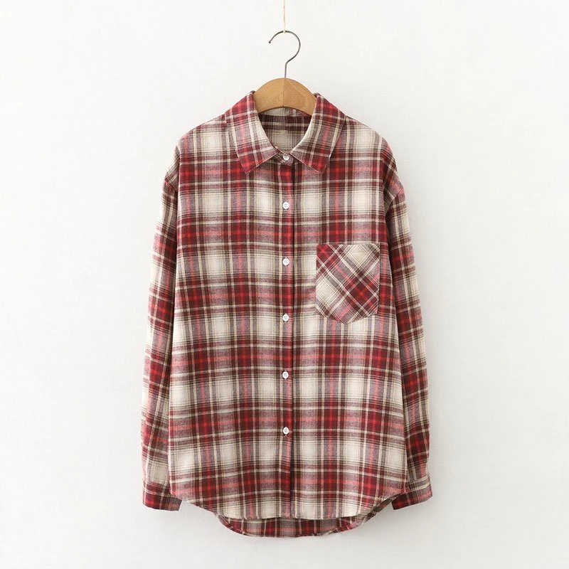 2022 Women Clothing Women's Plus Size Long Sleeve Button Down Checked Plaid Flannel Shirt for Ladies