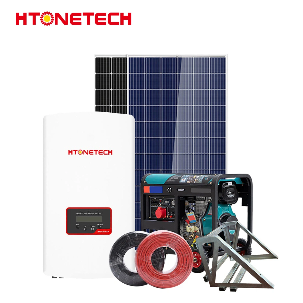 Htonetech Solarzellen Monokristalline Fabrik Hybrid Wind Inverter China Sicherheitskamera Solaranlage mit Dieselgenerator 15kw